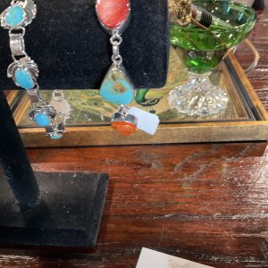 Navajo Turquoise Orange Purple Link Bracelet